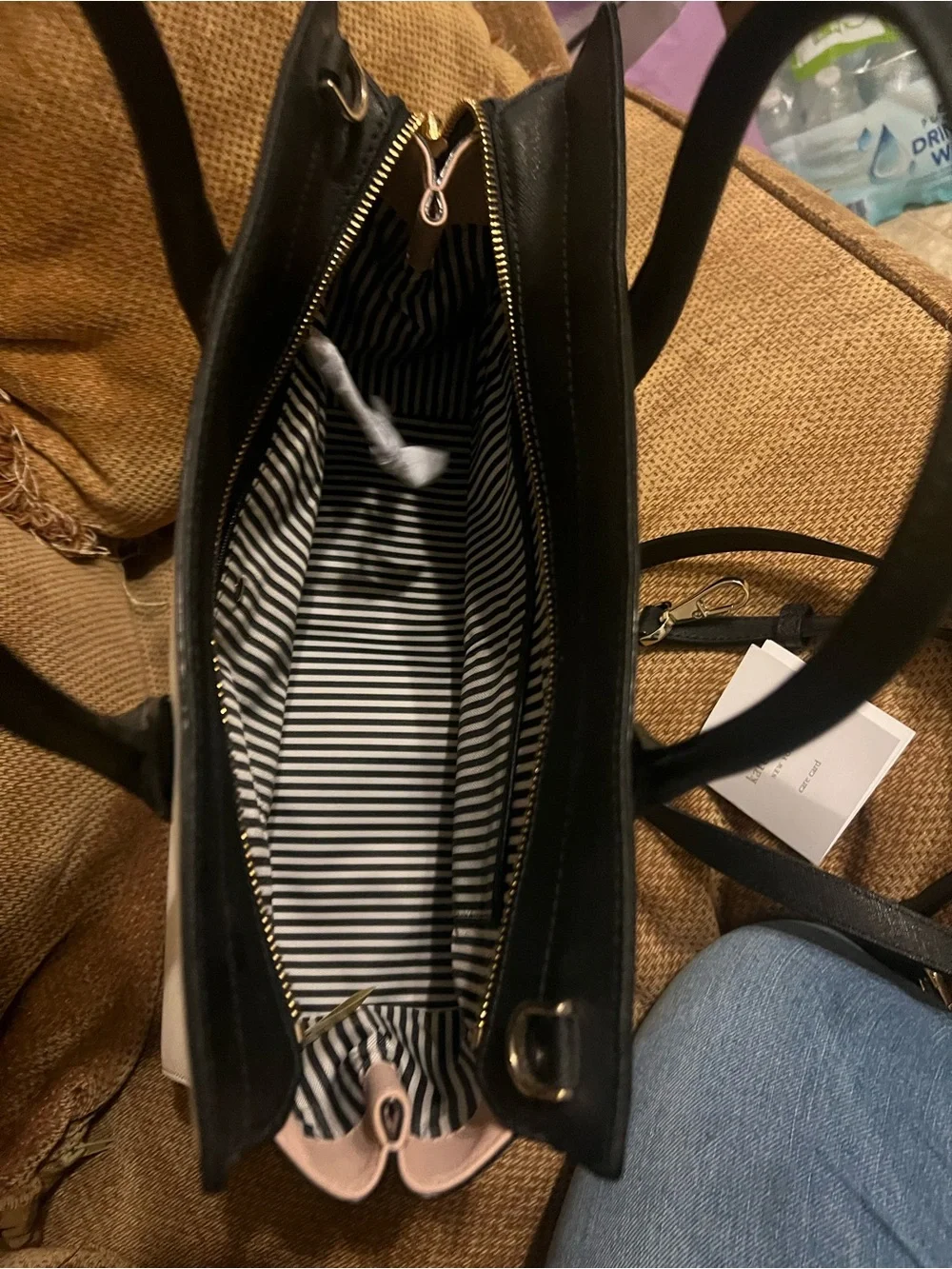 kate spade Black, White & Blush Leather Satchel with Detachable Strap